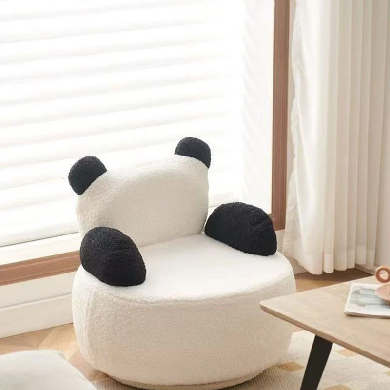 Modern Art Deco Sherpa Fabric Solid Wood Bear Round Accent Chair With Armrests For Living Room