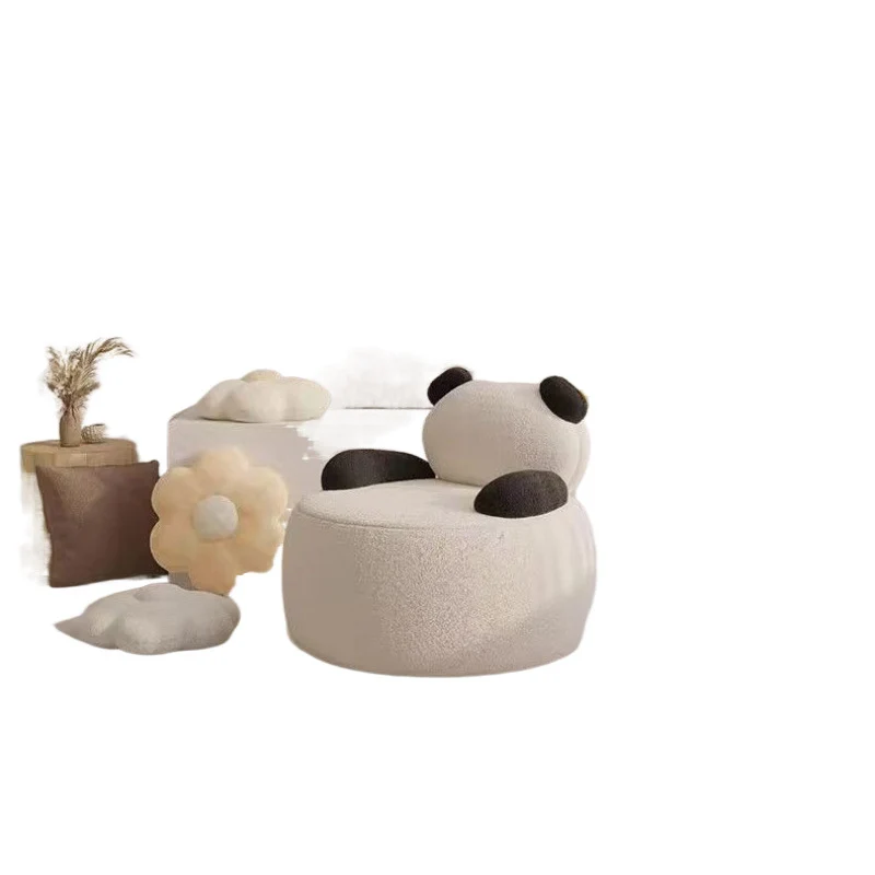 Modern Art Deco Sherpa Fabric Solid Wood Bear Round Accent Chair With Armrests For Living Room