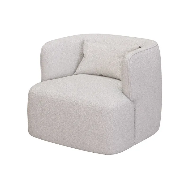 Contemporary Scandinavian Sherpa Fabric Velvet Solid Wood Rounded Square Accent Chair With Backrest For Living Room