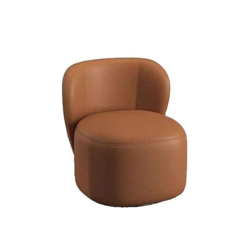 Contemporary Creative Faux Leather Pine Metal Curved Round Accent Chair With Backrest For Living Room