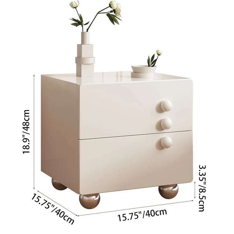 Traditional French Wood Panel Solid Wood Stainless Steel Ball-Shaped Square Nightstand With 2 Drawers For Bedroom