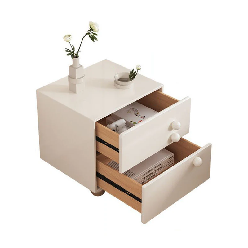 Traditional French Wood Panel Solid Wood Stainless Steel Ball-Shaped Square Nightstand With 2 Drawers For Bedroom