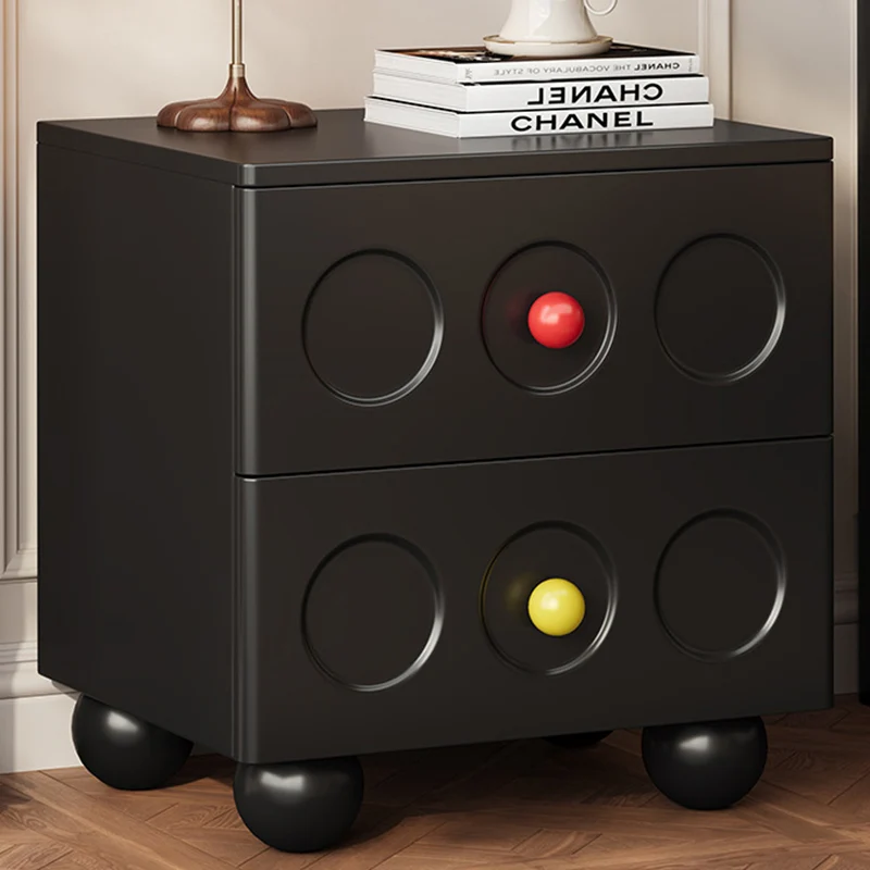 Traditional Vintage Rubberwood Plywood Rounded Square Nightstand With Ball Feet 2-Drawer For Bedroom