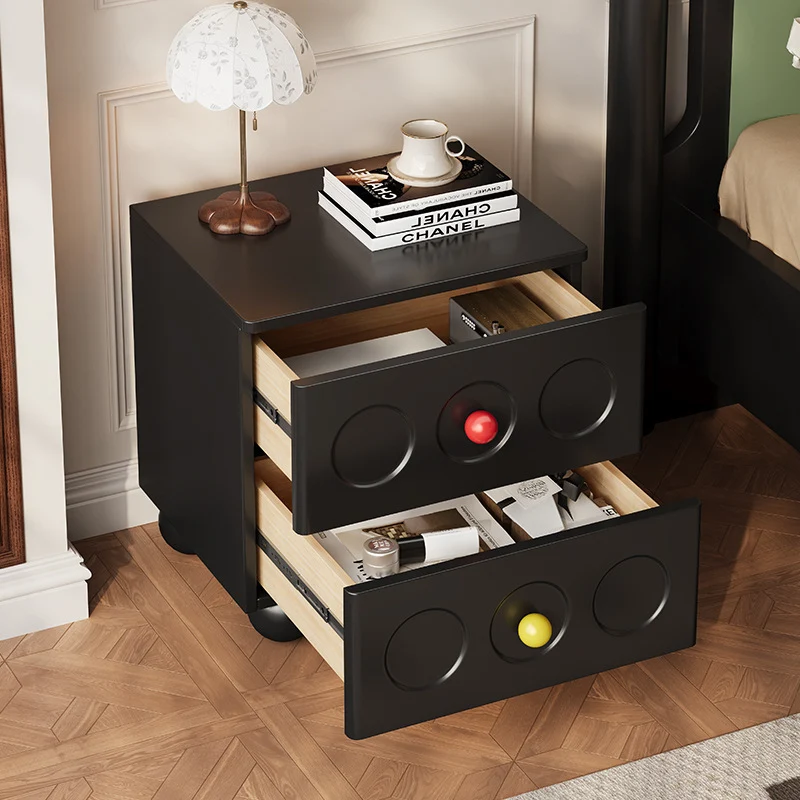 Traditional Vintage Rubberwood Plywood Rounded Square Nightstand With Ball Feet 2-Drawer For Bedroom