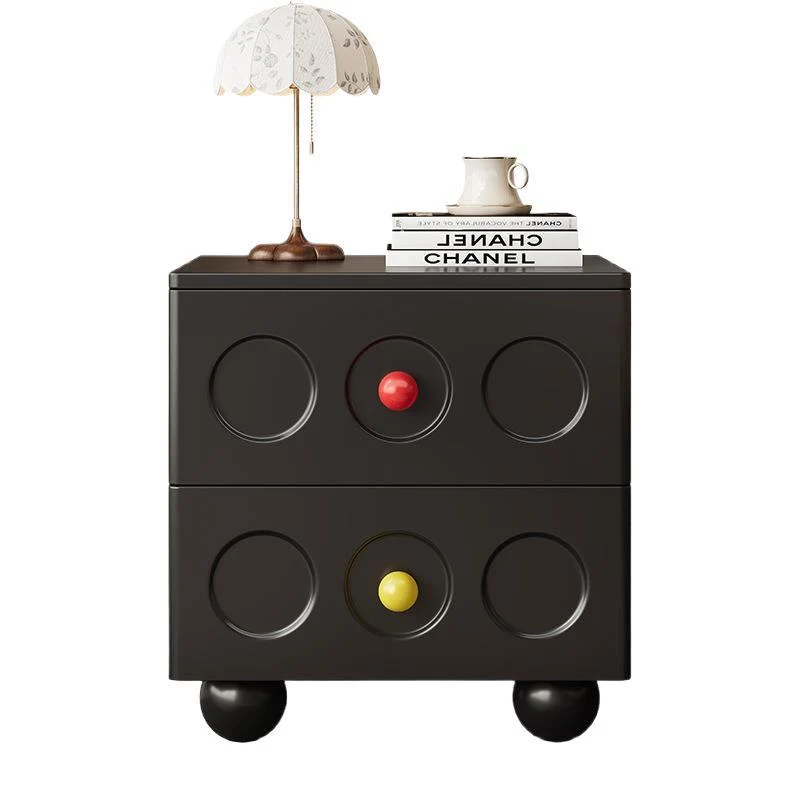 Traditional Vintage Rubberwood Plywood Rounded Square Nightstand With Ball Feet 2-Drawer For Bedroom