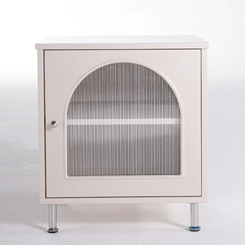 Contemporary Scandinavian Ribbed Glass Door Bedside Table - Semi-Transparent Nightstand For Bedroom
