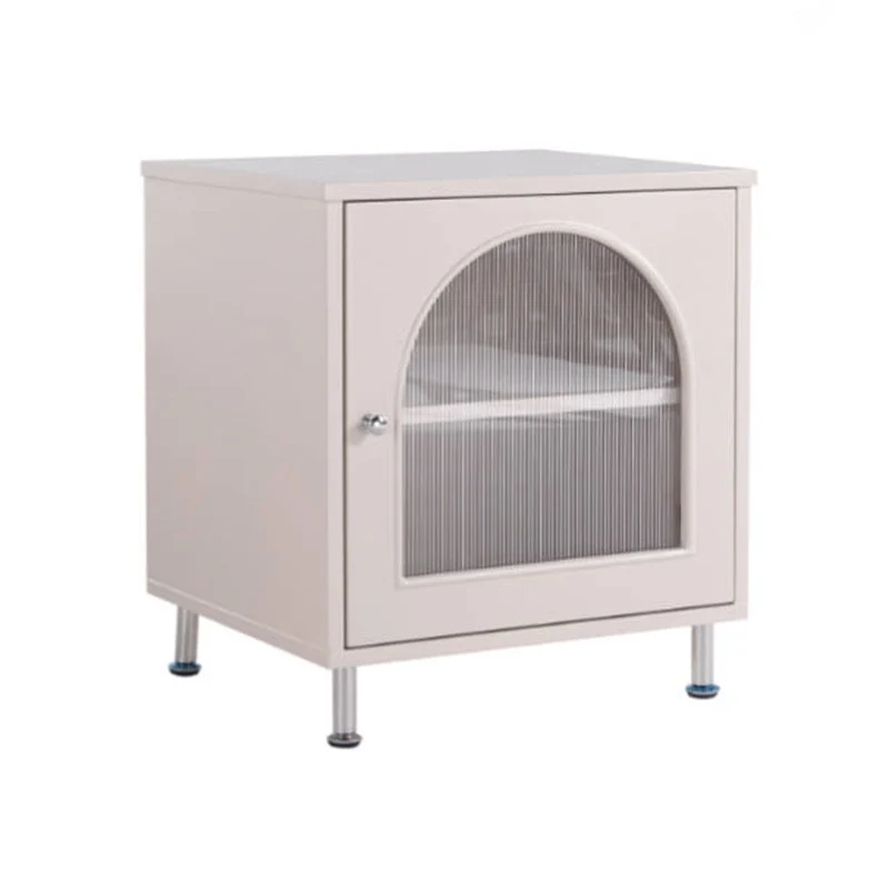 Contemporary Scandinavian Ribbed Glass Door Bedside Table - Semi-Transparent Nightstand For Bedroom