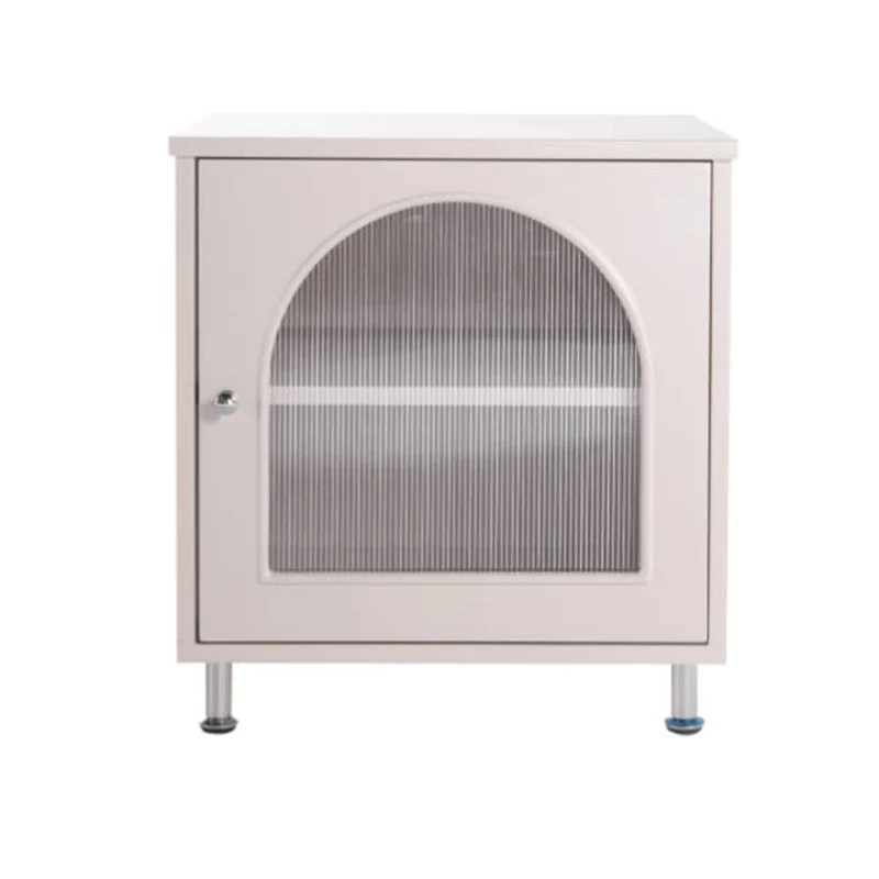 Contemporary Scandinavian Ribbed Glass Door Bedside Table - Semi-Transparent Nightstand For Bedroom