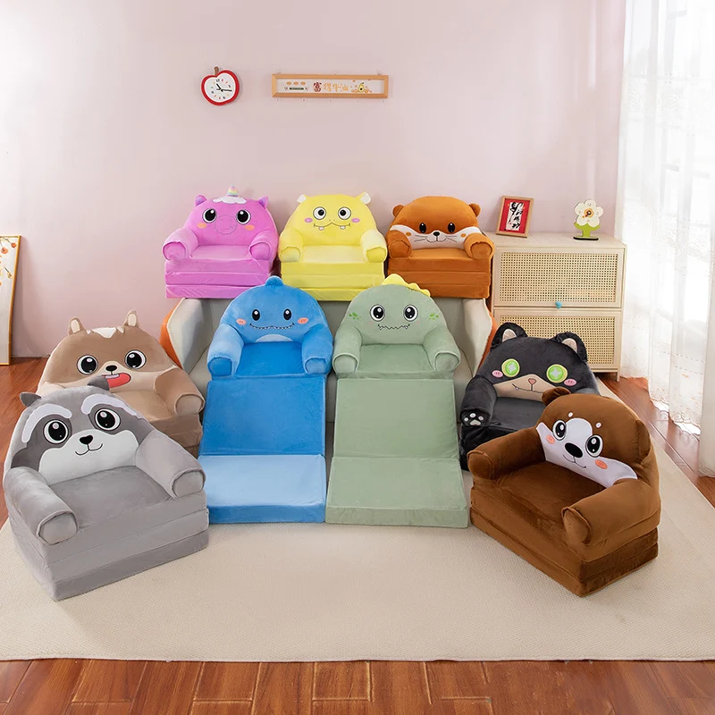 Contemporary Creative Kids Animal Shape Velvet PP Cotton Sponge Curved Foldable Accent Chair Backrest Armrest For Living Room