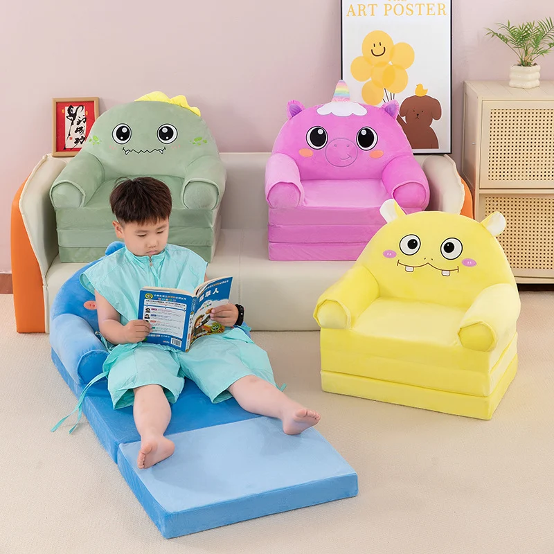 Contemporary Creative Kids Animal Shape Velvet PP Cotton Sponge Curved Foldable Accent Chair Backrest Armrest For Living Room