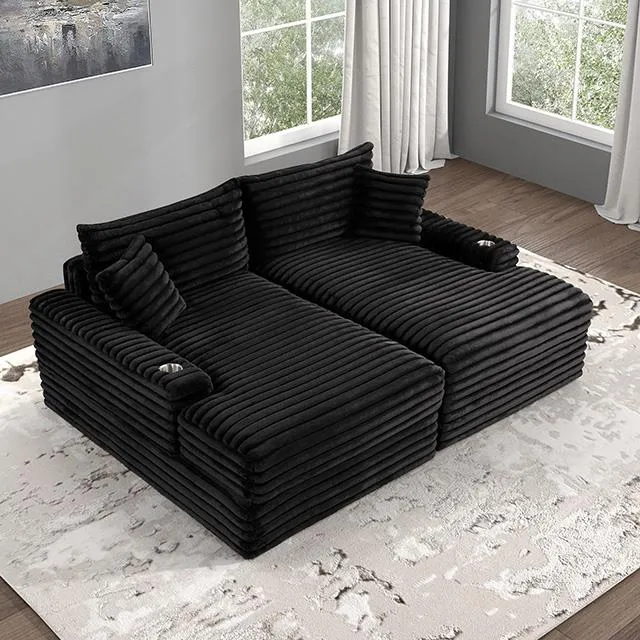 Furniture of America Tavedestrand FM6900BK-PK Double Chaise Sofa