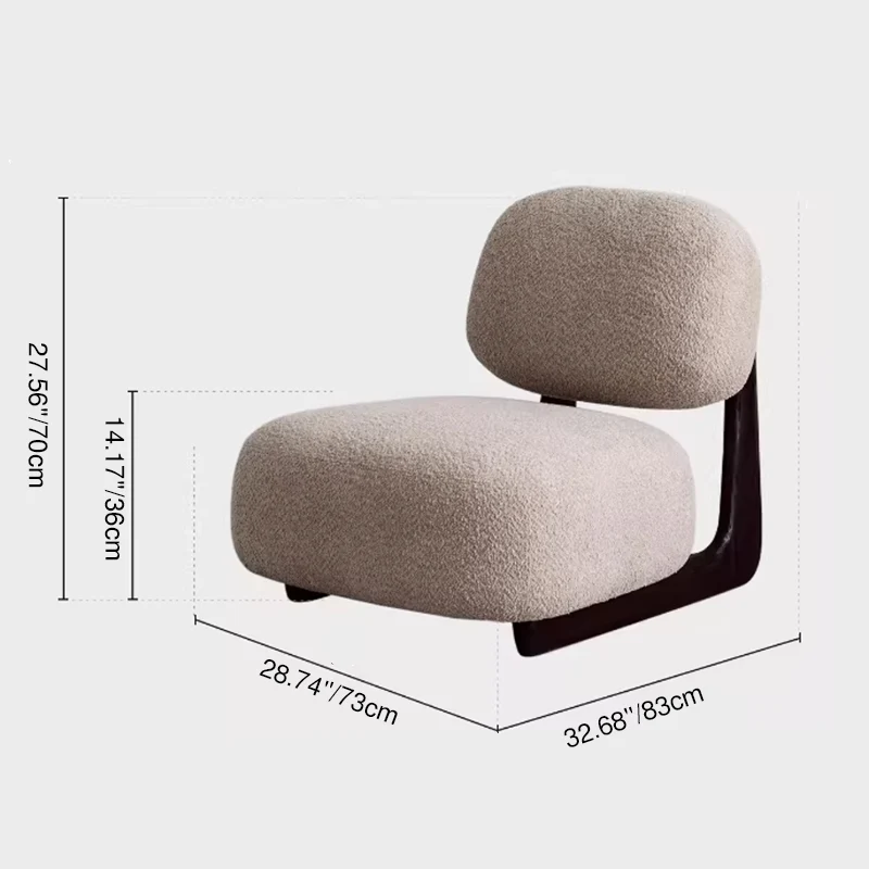 Traditional French Alpaca Wool Solid Wood Rounded Square Accent Chair With Backrest For Living Room