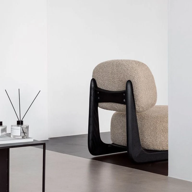 Traditional French Alpaca Wool Solid Wood Rounded Square Accent Chair With Backrest For Living Room