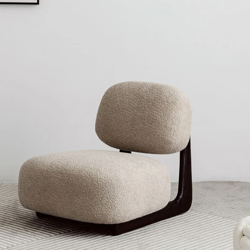 Traditional French Alpaca Wool Solid Wood Rounded Square Accent Chair With Backrest For Living Room