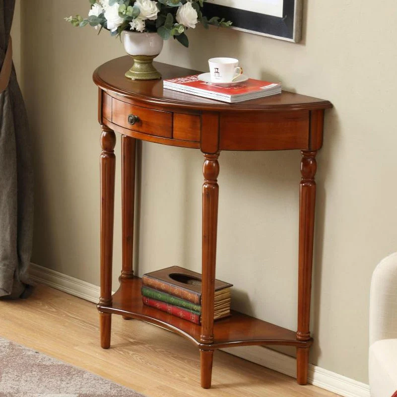 Traditional French Semi-Circular Design Solid Wood MDF Console Table 1-Drawer For Living Room & Entryway
