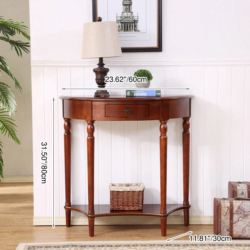Traditional French Semi-Circular Design Solid Wood MDF Console Table 1-Drawer For Living Room & Entryway