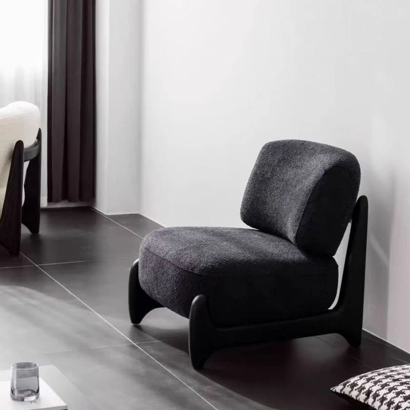 Modern Luxury Sherpa Fabric Solid Wood Metal Curved Square Accent Chair With Backrest For Living Room