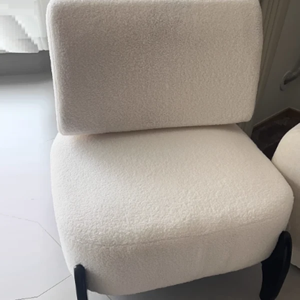 Modern Luxury Sherpa Fabric Solid Wood Metal Curved Square Accent Chair With Backrest For Living Room