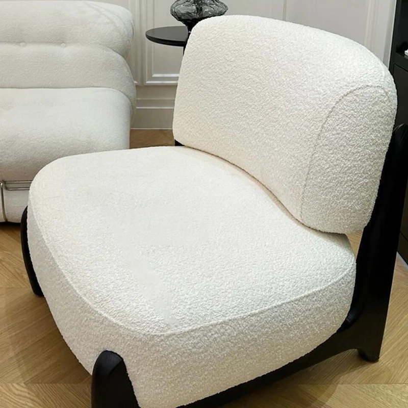 Modern Luxury Sherpa Fabric Solid Wood Metal Curved Square Accent Chair With Backrest For Living Room