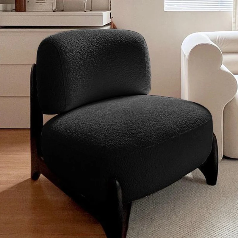 Modern Luxury Sherpa Fabric Solid Wood Metal Curved Square Accent Chair With Backrest For Living Room