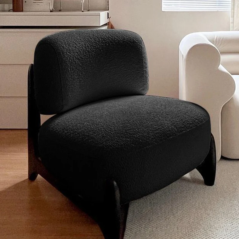 Modern Luxury Sherpa Fabric Solid Wood Metal Curved Square Accent Chair With Backrest For Living Room