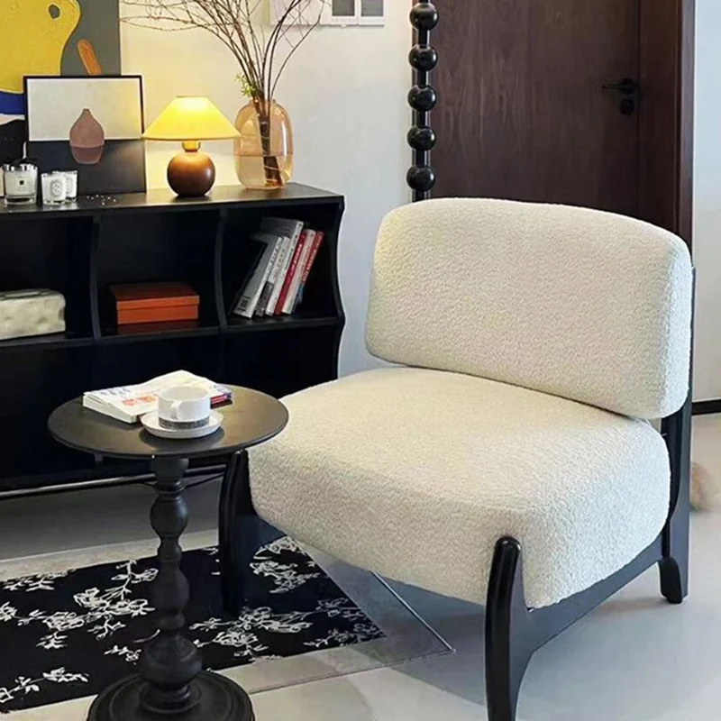Modern Luxury Sherpa Fabric Solid Wood Metal Curved Square Accent Chair With Backrest For Living Room