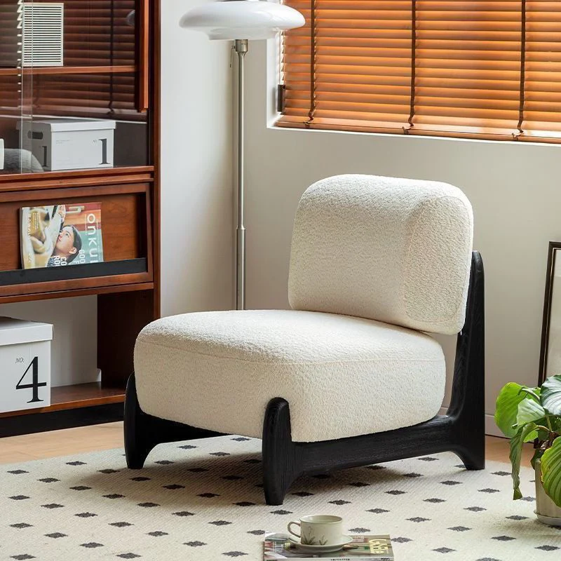 Modern Luxury Sherpa Fabric Solid Wood Metal Curved Square Accent Chair With Backrest For Living Room