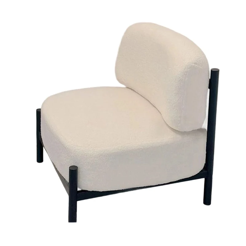 Modern Luxury Sherpa Fabric Solid Wood Metal Curved Square Accent Chair With Backrest For Living Room