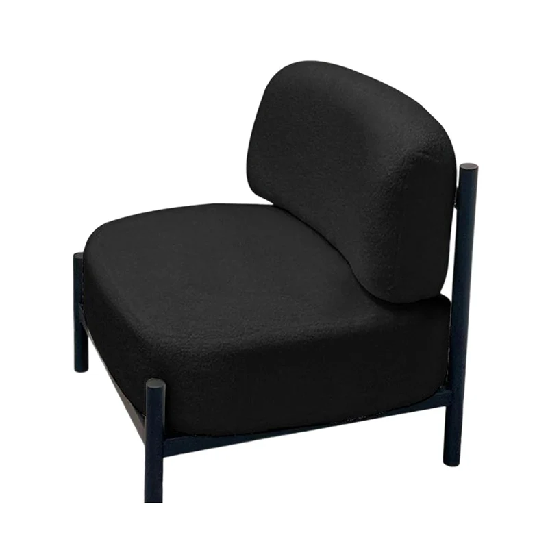 Modern Luxury Sherpa Fabric Solid Wood Metal Curved Square Accent Chair With Backrest For Living Room