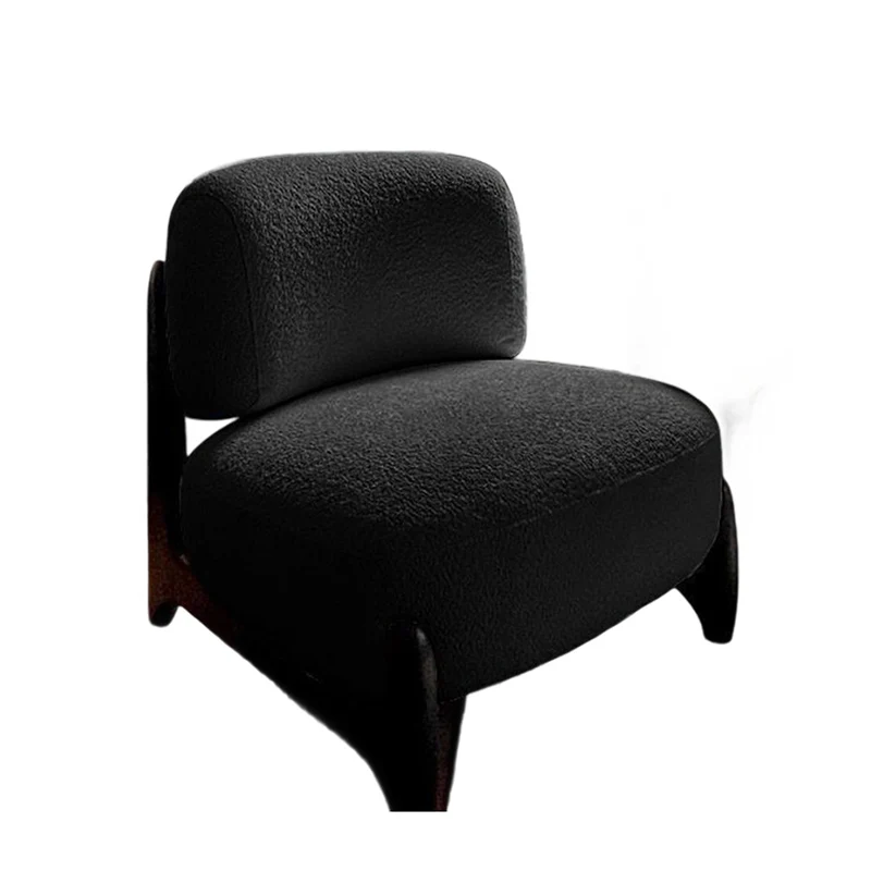 Modern Luxury Sherpa Fabric Solid Wood Metal Curved Square Accent Chair With Backrest For Living Room