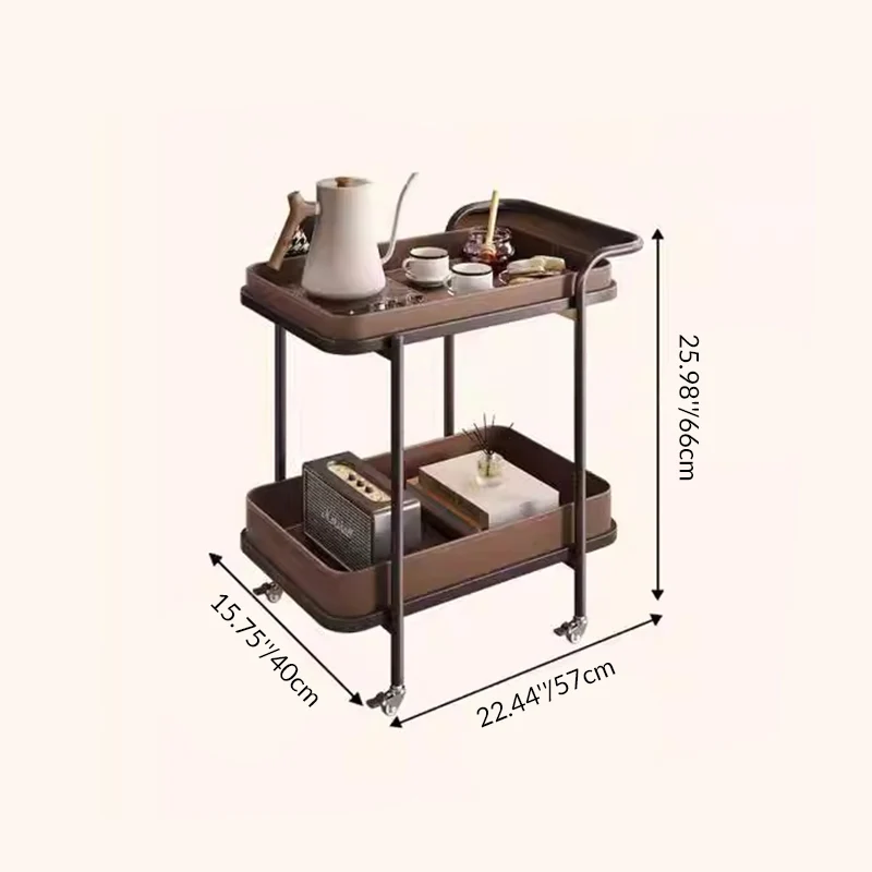 Traditional Vintage Saddle-Style Faux Leather Carbon Steel Metal Rounded Square Side Table With 2-Tier For Living Room