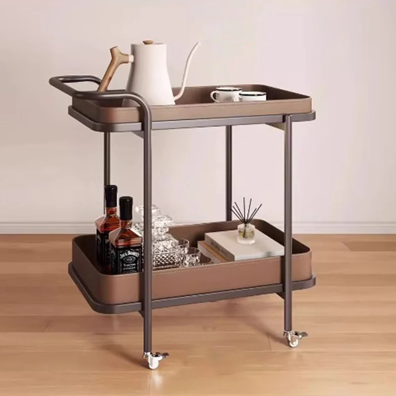 Traditional Vintage Saddle-Style Faux Leather Carbon Steel Metal Rounded Square Side Table With 2-Tier For Living Room