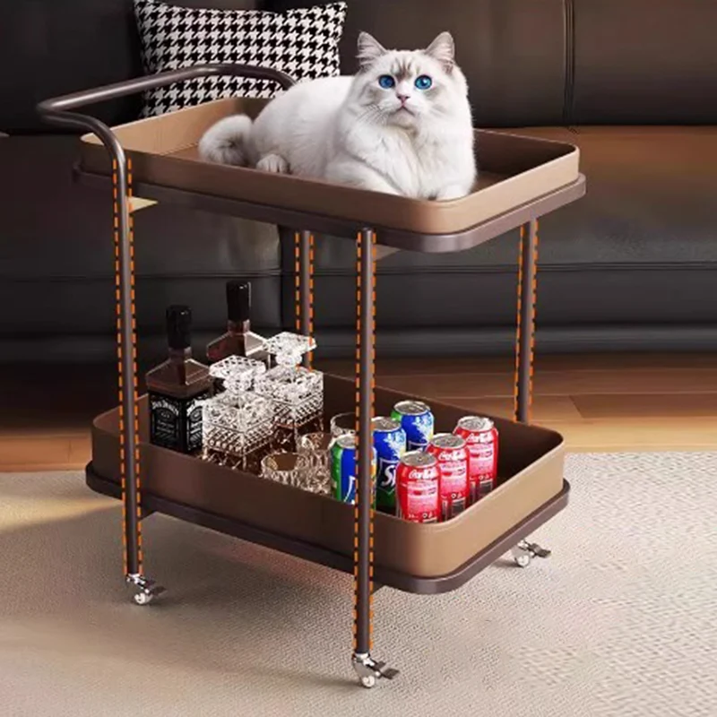 Traditional Vintage Saddle-Style Faux Leather Carbon Steel Metal Rounded Square Side Table With 2-Tier For Living Room