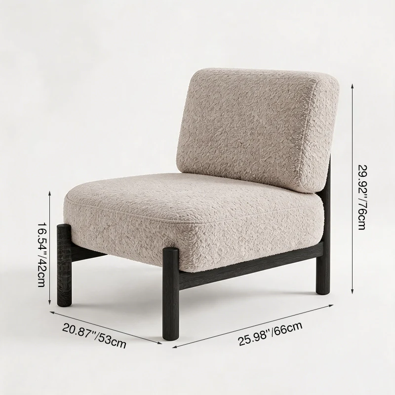 Traditional French Sherpa Fabric Metal Cylindrical Square Accent Chair With Backrest For Living Room