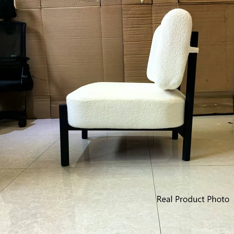 Traditional French Sherpa Fabric Metal Cylindrical Square Accent Chair With Backrest For Living Room