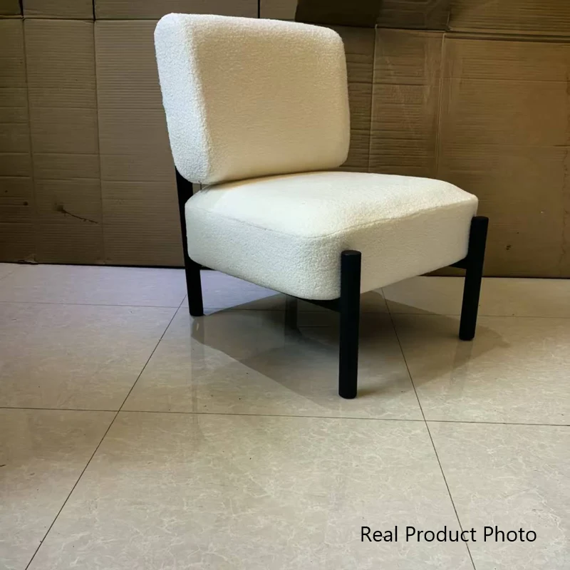Traditional French Sherpa Fabric Metal Cylindrical Square Accent Chair With Backrest For Living Room