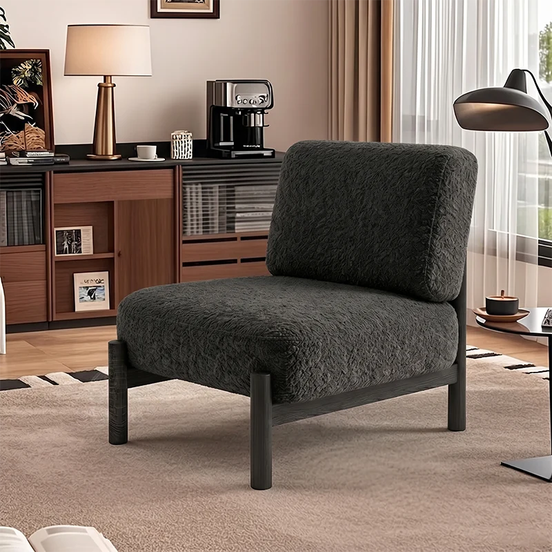 Traditional French Sherpa Fabric Metal Cylindrical Square Accent Chair With Backrest For Living Room