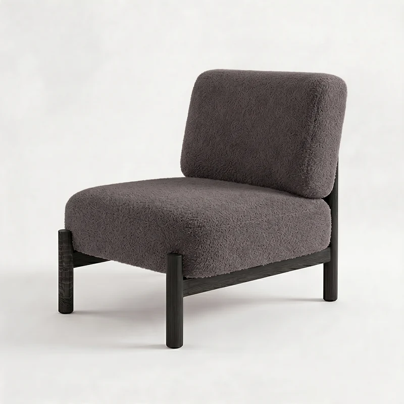 Traditional French Sherpa Fabric Metal Cylindrical Square Accent Chair With Backrest For Living Room