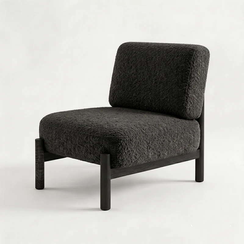 Traditional French Sherpa Fabric Metal Cylindrical Square Accent Chair With Backrest For Living Room
