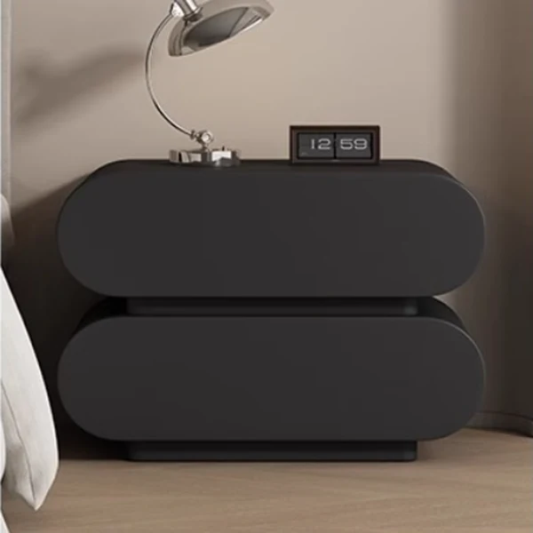 Modern Luxury Cat Scratch Resistant Leather Solid Wood Multilayer Plywood Oval Nightstand With 2-Drawer For Bedroom