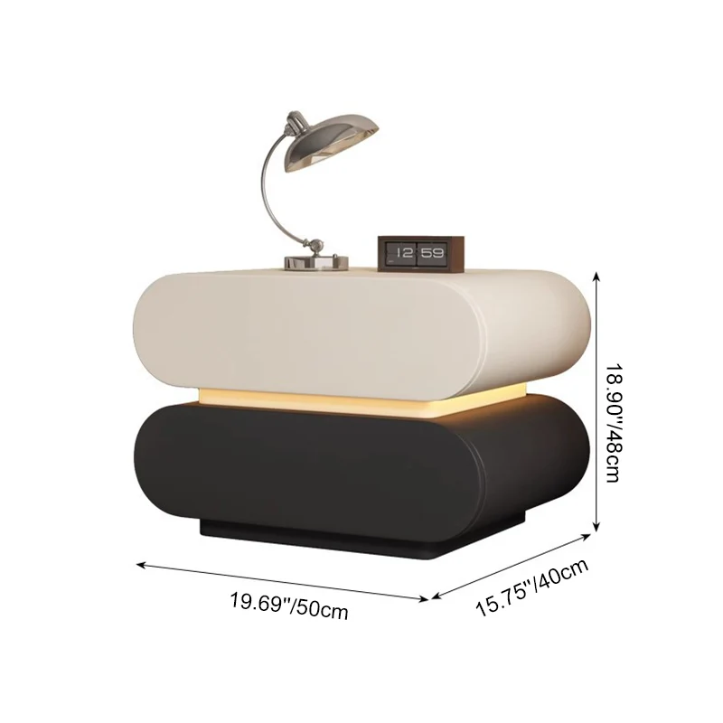 Modern Luxury Cat Scratch Resistant Leather Solid Wood Multilayer Plywood Oval Nightstand With 2-Drawer For Bedroom
