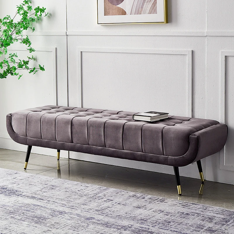 Modern Minimalist Rectangular Velvet Fabric Plywood Sponge Footstool For Living Room