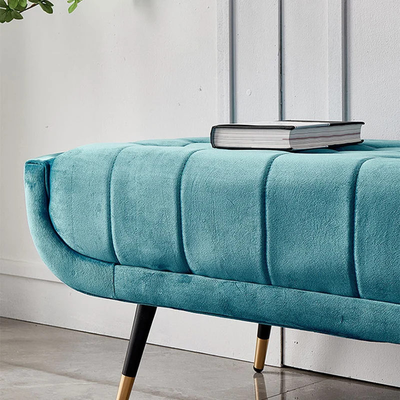 Modern Minimalist Rectangular Velvet Fabric Plywood Sponge Footstool For Living Room