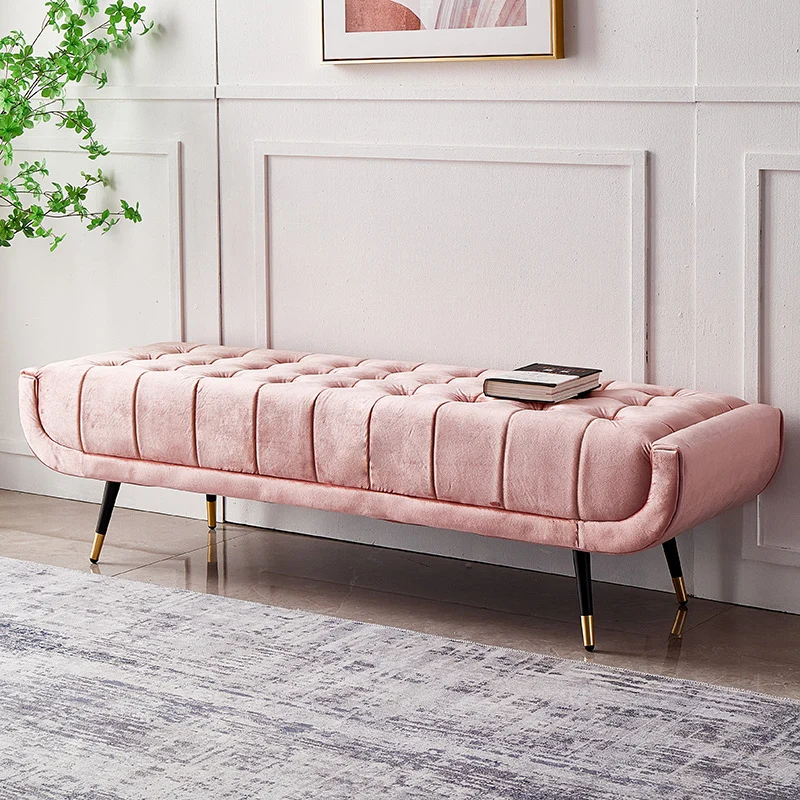 Modern Minimalist Rectangular Velvet Fabric Plywood Sponge Footstool For Living Room