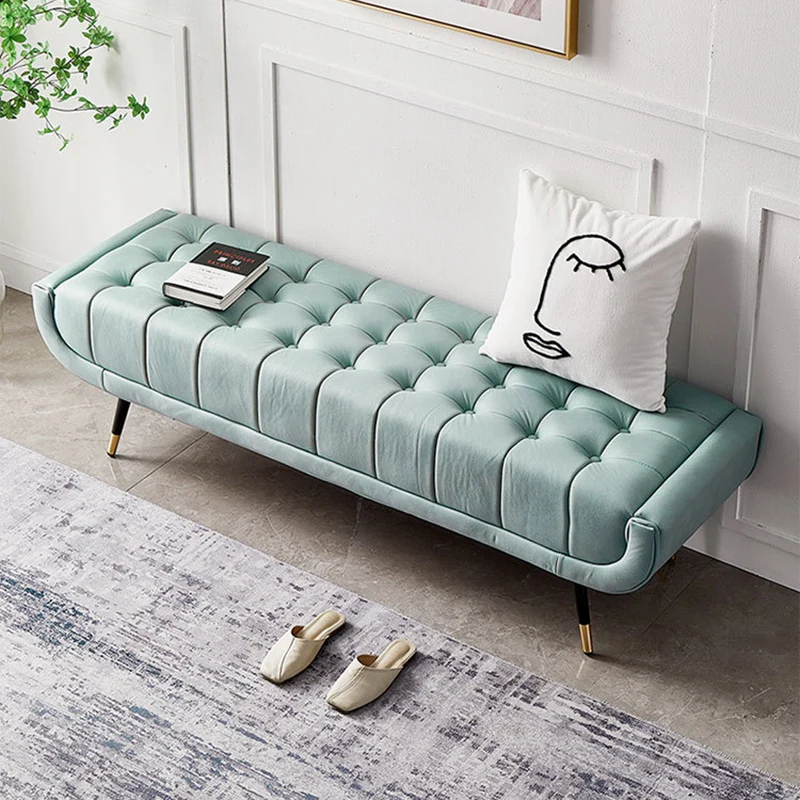 Modern Minimalist Rectangular Velvet Fabric Plywood Sponge Footstool For Living Room
