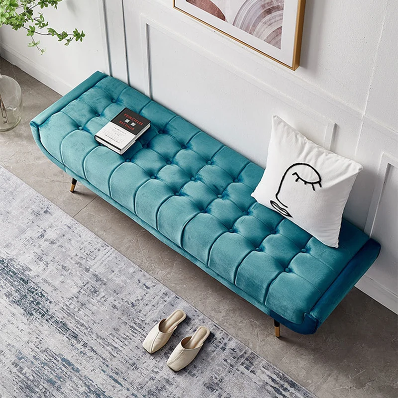 Modern Minimalist Rectangular Velvet Fabric Plywood Sponge Footstool For Living Room
