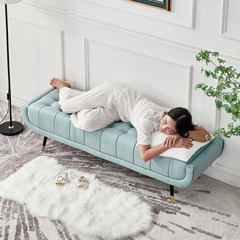 Modern Minimalist Rectangular Velvet Fabric Plywood Sponge Footstool For Living Room