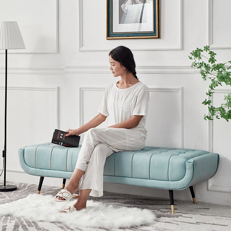 Modern Minimalist Rectangular Velvet Fabric Plywood Sponge Footstool For Living Room