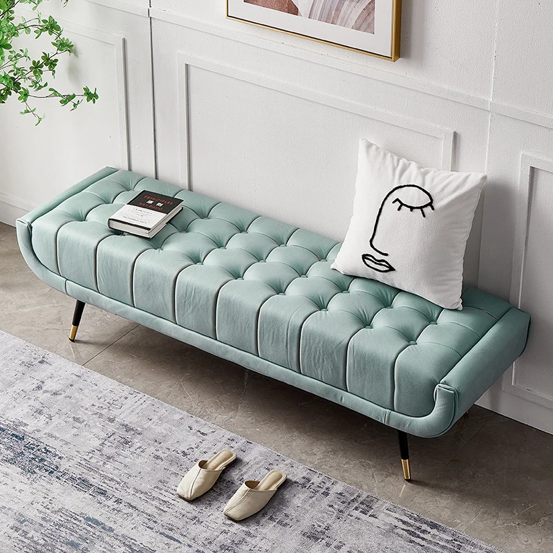 Modern Minimalist Rectangular Velvet Fabric Plywood Sponge Footstool For Living Room