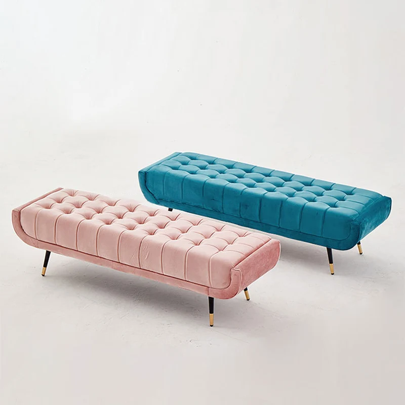 Modern Minimalist Rectangular Velvet Fabric Plywood Sponge Footstool For Living Room